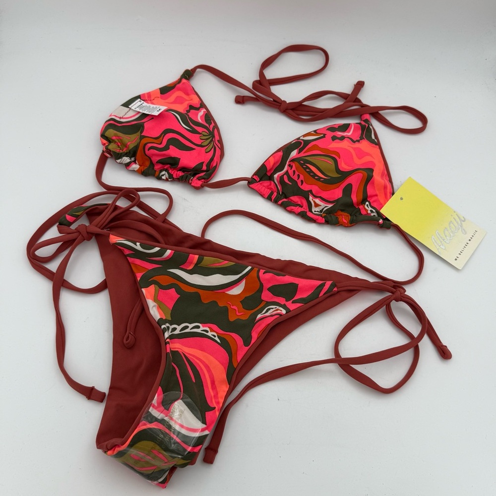 Maaji - New women’s reversible bikini set printed & solid swimsuit string ties M - Picture 2 of 6